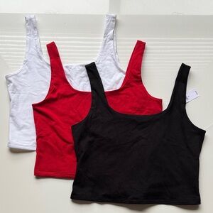 GAP Women's Crop Tank Tops - Black, Red, White Trio